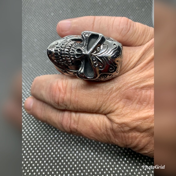 Evil King Men Ring Black Oxidized Stainless Steel - Picture 2 of 7